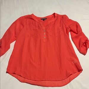 Express Vibrant Coral Blouse with Button Detail